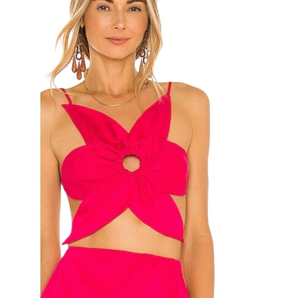 Flower five petal top adjustable straps tie back carnelian red one size - Picture 6 of 7